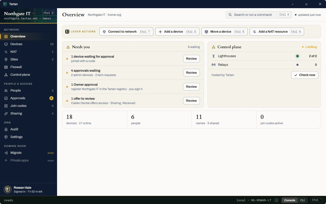 The Tartan console: an org&rsquo;s overview